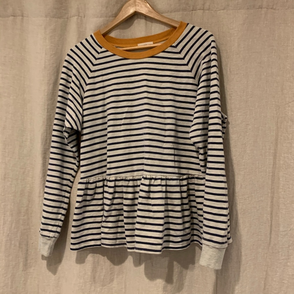 Anthropologie Long Sleeve Peplum Stripe Tee